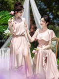 Classy Pink A Line Satin Long Bridesmaid Dress HZ1024