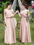 Classy Pink A Line Satin Long Bridesmaid Dress HZ1024