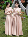 Classy Pink A Line Satin Long Bridesmaid Dress HZ1024