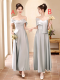 Elegant A Line Gray Satin Long Bridesmaid Dress HZ1024