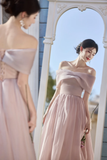 Classy A Line Off The Shoulder Pink Chiffon Long Bridesmaid Dress HZ1024