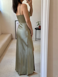 Classy Simple Mermaid Spaghetti Straps Satin Slit Long Bridesmaid Dress HZ1024