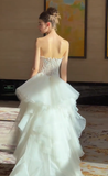 Dreamy Mermaid Strapless White Lace Tulle Long Wedding Dresses HZ1024