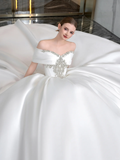 Pretty Ball Gown Off The Shoulder Satin Applique Long Wedding Dresses HZ1024
