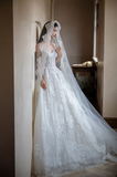 Dreamy Ball Gown Spaghetti Straps Tulle Lace Applique Long Wedding Dresses HZ1024