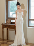 Dreamy Mermaid Spaghetti Straps Chiffon Lace Beaded Long Wedding Dresses HZ1024