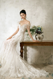 Timeless Mermaid Off The Shoulder Tulle Lace Applique Long Wedding Dresses HZ1024