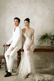Timeless Mermaid Off The Shoulder Tulle Lace Applique Long Wedding Dresses HZ1024