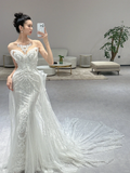 Dreamy Mermaid Strapless Tulle Sequin Applique Long Wedding Dresses HZ1024