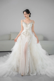 Unique Mermaid Spaghetti Straps Tulle Beaded Long Wedding Dresses HZ1024