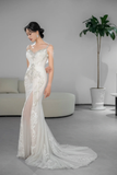 Unique Mermaid Spaghetti Straps Tulle Beaded Long Wedding Dresses HZ1024