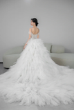 Unique Mermaid Spaghetti Straps Tulle Beaded Long Wedding Dresses HZ1024