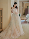 Elegant Ball Gown Strapless Satin Tulle Long Wedding Dresses HZ1024