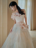 Elegant Ball Gown Strapless Satin Tulle Long Wedding Dresses HZ1024