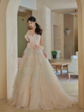Elegant Ball Gown Strapless Satin Tulle Long Wedding Dresses HZ1024