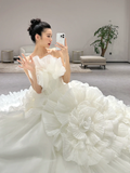 Vintage Ball Gown Strapless Tulle Pleated Long Wedding Dresses HZ1024