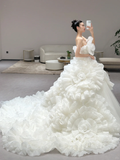 Vintage Ball Gown Strapless Tulle Pleated Long Wedding Dresses HZ1024