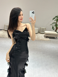Unique Sexy Mermaid Spaghetti Straps Black Sequin Long Prom Dresses HZ1024