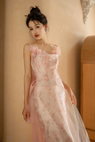 Pretty Mermaid Spaghetti Straps Pink Tulle Sequin Long Prom Dresses HZ1024