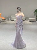 Vintage Mermaid Strapless Lilac Sequin Long Prom Dresses HZ1024