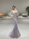 Vintage Mermaid Strapless Lilac Sequin Long Prom Dresses HZ1024