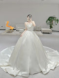 Elegant Ball Gown Strapless Satin Pleated Long Wedding Dresses HZ1024