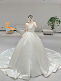 Elegant Ball Gown Strapless Satin Pleated Long Wedding Dresses HZ1024