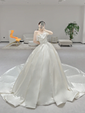 Elegant Ball Gown Strapless Satin Pleated Long Wedding Dresses HZ1024