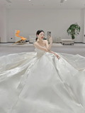Elegant Ball Gown Strapless Satin Pleated Long Wedding Dresses HZ1024