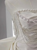 Elegant A Line Strapless Satin Beaded Pleated Long Wedding Dresses HZ1024
