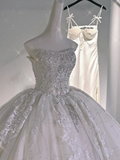 Timeless Ball Gown Strapless Tulle Lace Beaded Long Wedding Dresses HZ1024