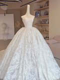 Vintage Ball Gown Strapless White Tulle Lace Long Wedding Dresses HZ1024