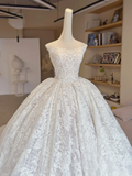Vintage Ball Gown Strapless White Tulle Lace Long Wedding Dresses HZ1024