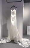Elegant Mermaid Spaghetti Straps Satin With Lace Train Long Wedding Dresses HZ1024