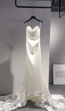 Elegant Mermaid Spaghetti Straps Satin With Lace Train Long Wedding Dresses HZ1024