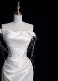 Dreamy Mermaid Off The Shoulder Satin Beaded Long Wedding Dresses HZ1024