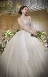 Gorgeous Ball Gown Strapless Tulle Lace Beaded Long Wedding Dresses HZ1024