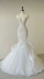 Pretty Mermaid Strapless Tulle Beaded Sequin Long Wedding Dresses HZ1024