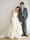 Unique Ball Gown Strapless Satin Long Wedding Dresses HZ1024