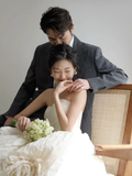Unique Ball Gown Strapless Satin Long Wedding Dresses HZ1024