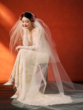 Dreamy Mermaid Strapless Satin Lace With Sleeves Long Wedding Dresses HZ1024