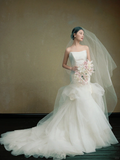 Elegant Mermaid Strapless Satin Tulle With Veil Long Wedding Dresses HZ1024