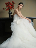 Elegant Mermaid Strapless Satin Tulle With Veil Long Wedding Dresses HZ1024