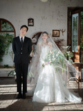 Pretty A Line Spaghetti Straps Tulle Lace With Veil Long Wedding Dresses HZ1024
