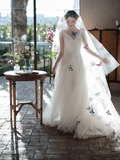 Pretty A Line Spaghetti Straps Tulle Lace With Veil Long Wedding Dresses HZ1024