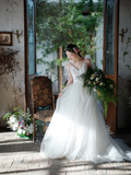 Pretty A Line Spaghetti Straps Tulle Lace With Veil Long Wedding Dresses HZ1024