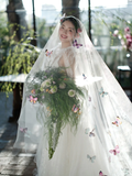 Pretty A Line Spaghetti Straps Tulle Lace With Veil Long Wedding Dresses HZ1024