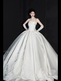 Timeless Ball Gown Strapless Satin Applique With Gloves Long Wedding Dresses HZ1024