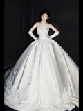 Timeless Ball Gown Strapless Satin Applique With Gloves Long Wedding Dresses HZ1024