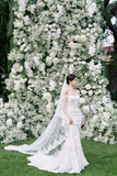 Vintage Mermaid Off The Shoulder White Tulle Lace Long Sleeves With Veil Long Wedding Dresses HZ1024